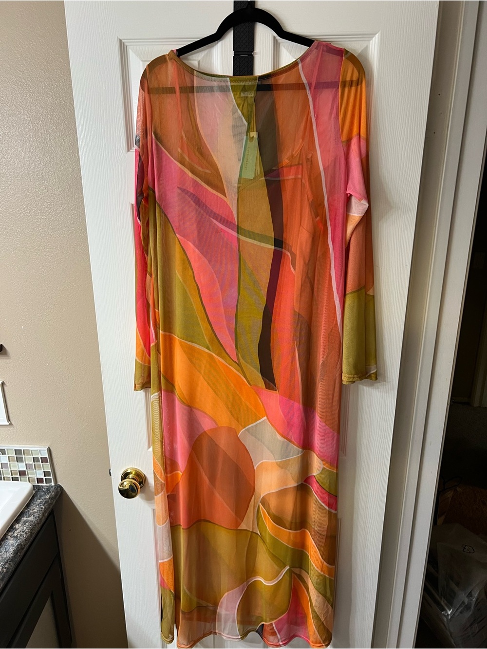 Anthropologie: Never Fully Dressed Multicolor Abstract Maxi Dress - Pink, Orange